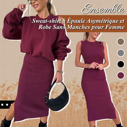 🍂50% de réduction🍂Ensemble 2 pièces sweat-shirt et robe sans manches pour femme