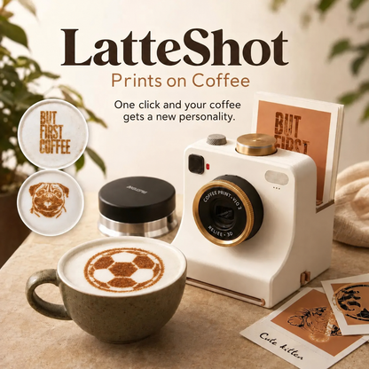 📸☕ Presse à pochoirs pour café | Motifs sur cappuccino – Style appareil photo rétro ✨