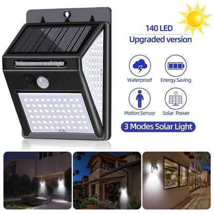 🌙💡 Applique murale solaire extérieure à 140 LED | Détecteur de mouvement – IP65 ✨