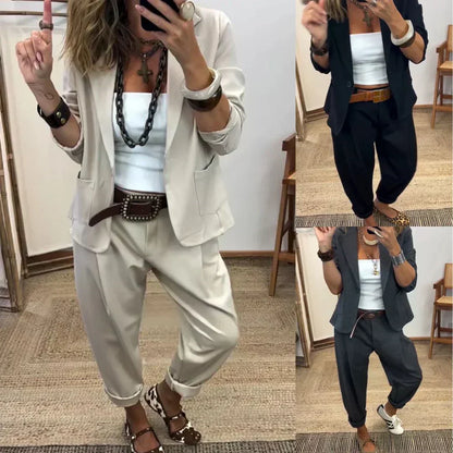💎66% DE RÉDUCTION – TEMPS LIMITÉ💎Ensemble Veste à Col & Pantalon pour Femme – Coupe Cintrée, Tissu Doux & Look Professionnel Élégant👖✨