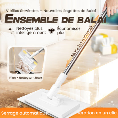 🔥Vente chaude 2025🔥Balai-serpillère anti-poussière jetable avec 4 chiffons réutilisables(🚀 50% de réduction)