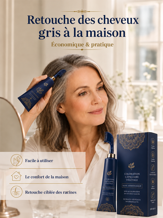 Coloration capillaire végétale à appliquer au peigne – Couverture des cheveux gris à 95 %, sans ammoniaque
