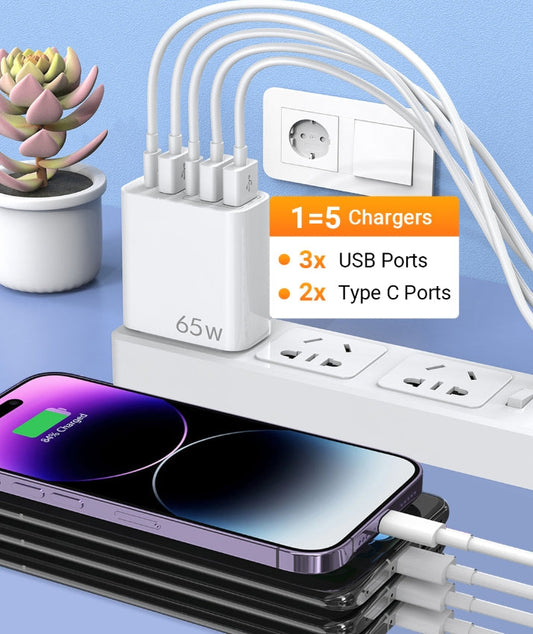 🎉Promotion exceptionnelle - 50 % de réduction👍[Cadeau pratique] Chargeur rapide multiport 65 W 5 en 1