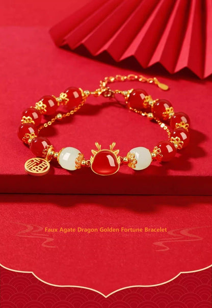 Faux agate dragon bracelet porte-bonheur en or