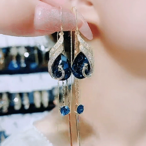 🦚 50% DE RÉDUCTION ✨ Boucles d'oreilles Paon – Dorées, pendantes & strass – Élégantes, raffinées & parfaites comme cadeau pour un look chic ou une occasion spéciale 🎁