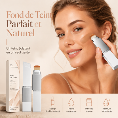 Stick Fond de Teint 2-en-1 avec Pinceau Intégré – Couvrance Naturelle et Teint Uniforme