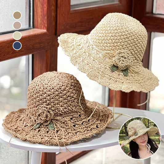 👒Élégant chapeau de paille au crochet avec détails à volants