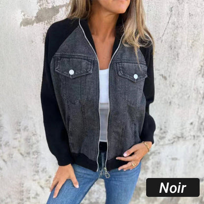 Veste en denim à fermeture éclair pour femme