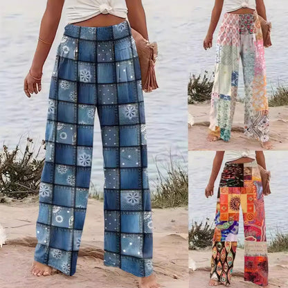 Pantalons Amples Imprimés en Patchwork pour Femmes