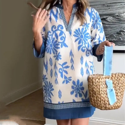 Robe Décontractée Ample Imprimée à Col en V pour Femmes