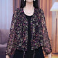 Blouse Courte Transparente à Fleurs et Fermeture à Boutons