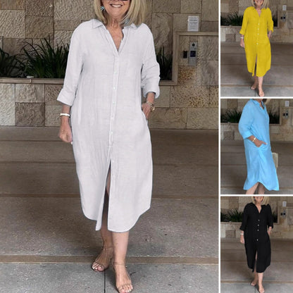 ✨️Soldes d'été✨️Robe chemise longue décontractée en coton lin pour femmes（🔥53% de réduction）