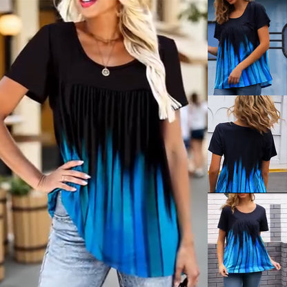 T-shirt dégradé à col rond confortable et tendance pour femme