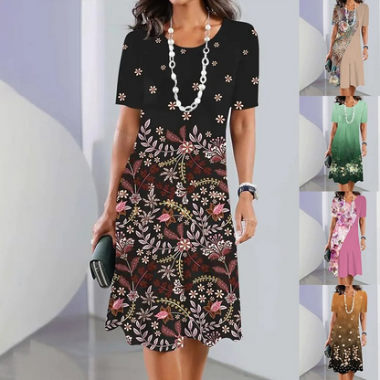Robe élégante à imprimé floral avec col rond pour femme