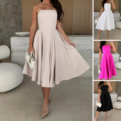 Robe midi élégante sans bretelles de couleur unie