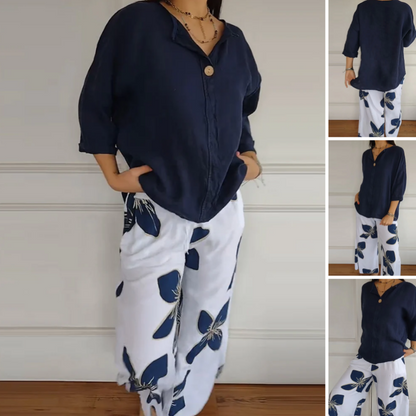 Ensemble haut ras du cou et pantalon imprimé pour femme
