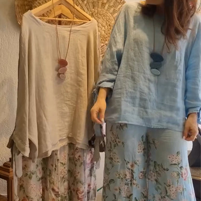 💥Ensemble blouse ample à imprimé floral et pantalon large pour femme