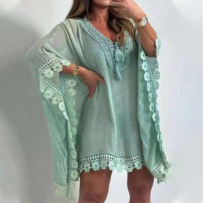 Robe Mini en Couleur Unie à Col en V pour Femmes