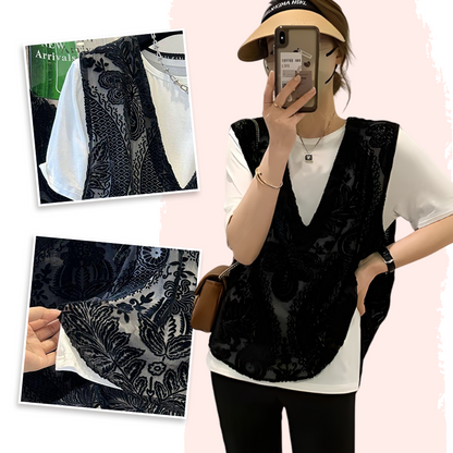 Elegantes Damen-Top mit Tanktop aus Spitze im Druckdesign