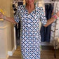 Robe à motif géométrique avec manches courtes et col de chemise