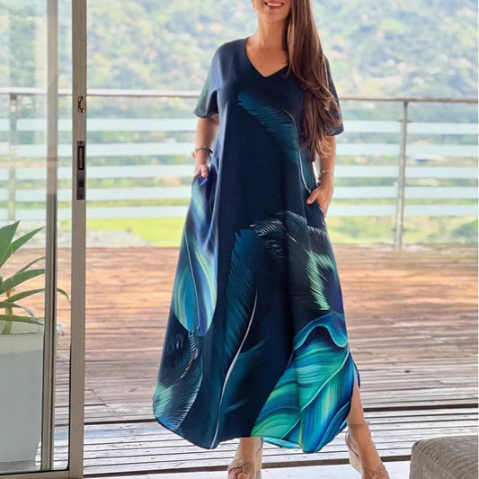 🌴Spécialités d'été🌴Robes amples décontractées à col en V et manches courtes pour femmes(🔥55% de réduction)