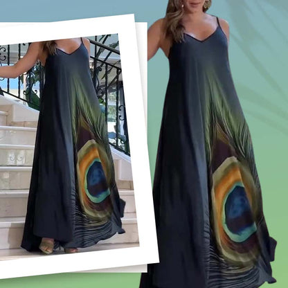 Robe maxi ample à bretelles spaghetti et motif floral