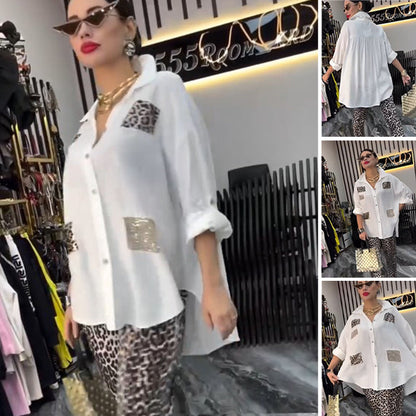 Ensemble deux pièces décontracté et tendance pour femmes avec motif léopard