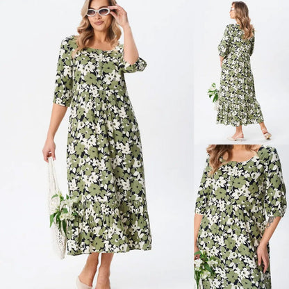 Robe décontractée ajustée à manches mi-longues avec imprimé floral pour femme