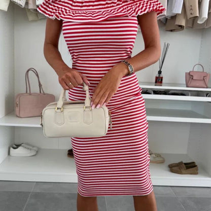 🌸Dernier jour 50% de réduction⏰ Dame élégante robe moulante à épaules dénudées avec fronces