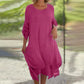 Robe Ample Élégante à Col Rond et Couleur Unie pour Femme