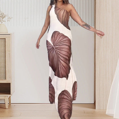 ✨50% de réduction✨Palm Imprimer une robe maxi mince à épaules à épaules