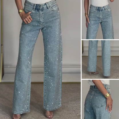 ✨2025 Hot Sale - 50% de réduction✨👗Jeans à jambe droite avec strass