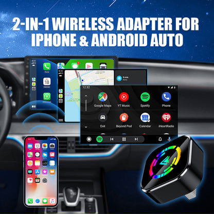 🔥 50% de réduction ! ⚡ Adaptateur sans fil 2-en-1 pour iPhone & Android Auto – Installation en 10 sec, Bluetooth 5.0 & écran divisé 🚗📱