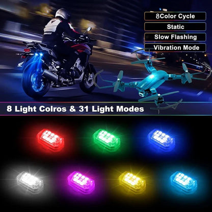 💡 Lampes LED sans fil 8 couleurs – 31 modes, télécommande 8 m, fixation magnétique ou velcro, pour drone, voiture, moto et camping