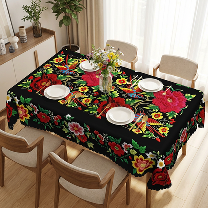 📢📢50 % de réduction – Nappe Mexicaine Florale avec Bord Festonné 🌸✨ Élégance Exotique & Résistance aux Taches !