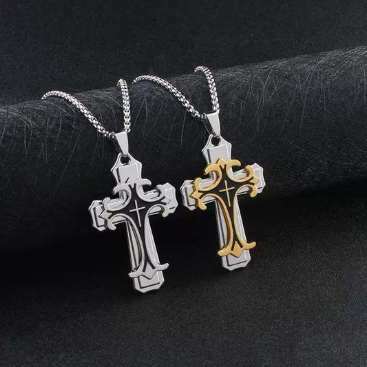 Collier pendentif croix bicolore pour hommes