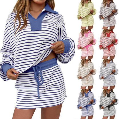 Ensemble deux pièces mini-jupe rayée pour femme