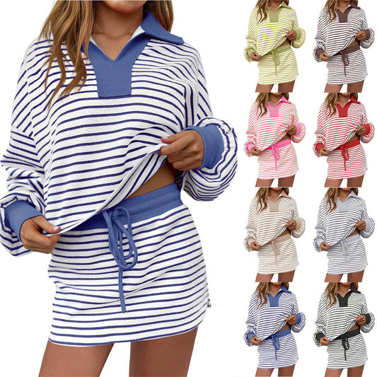 Ensemble deux pièces mini-jupe rayée pour femme