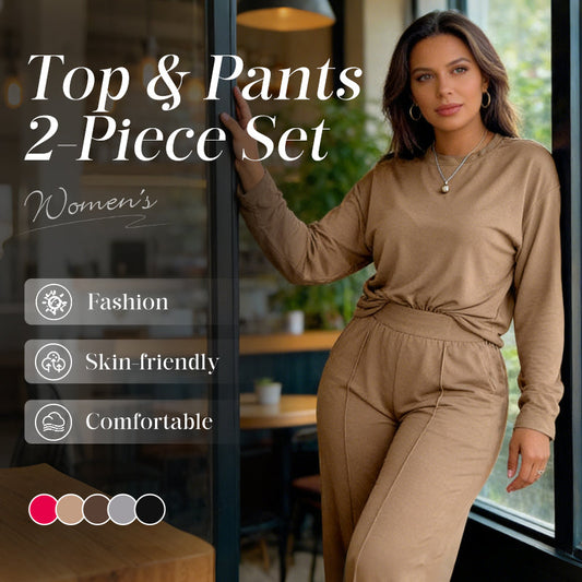 Ensemble 2 pièces haut à manches longues et pantalon large pour femme