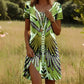 Robe à manches courtes à imprimé paon et floral pour femmes