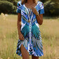 Robe à manches courtes à imprimé paon et floral pour femmes