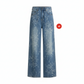 Pantalon en jean à jambes larges et motif jacquard floral pour femm