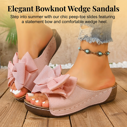 👡 50% DE RÉDUCTION! 🎀 Sandales Compensées à Bout Ouvert & Nœud Papillon pour Femmes – Élégantes, Confortables & Parfaites pour l'Été ☀️