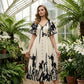 👗 52% de réduction✨Robe midi élégante à col en V et imprimé botanique🍂
