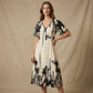 👗 52% de réduction✨Robe midi élégante à col en V et imprimé botanique🍂