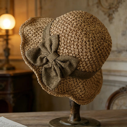 👒✨50 % de réduction🔥Chapeau de soleil élégant en paille tressée avec un nœud