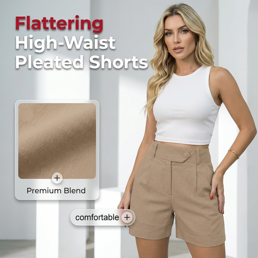 Short plissé taille haute pour femme