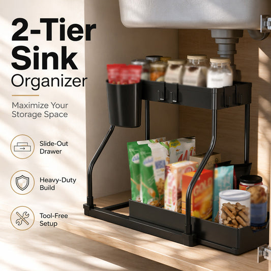 Organisateur sous évier coulissant à 2 niveaux – Rangement cuisine pratique