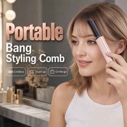 💇‍♀️✨🔥 Peigne chauffant sans fil pour frange – Lisse et discipline la frange en quelques minutes, format poche