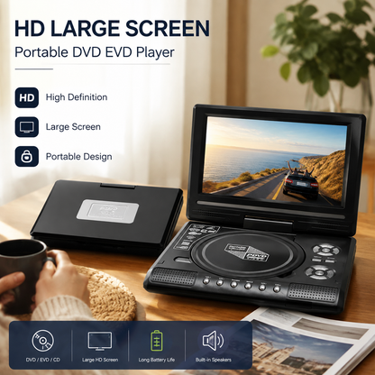 🔥 -50 % + Livraison Offerte | 📺 Lecteur DVD/EVD Portable HD 7,8″ – Rechargeable, DVD/CD/USB/SD